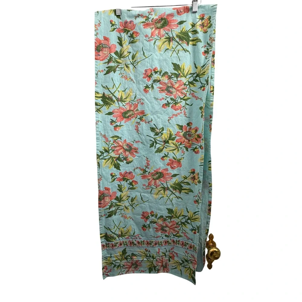 April Cornell Floral Cotton Table Runner Light Blue Pink Green 17x82 Cottagecore